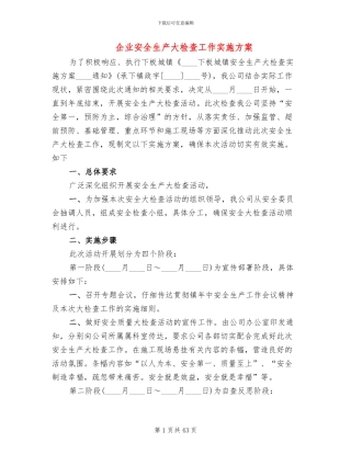 企业安全生产大检查工作实施方案