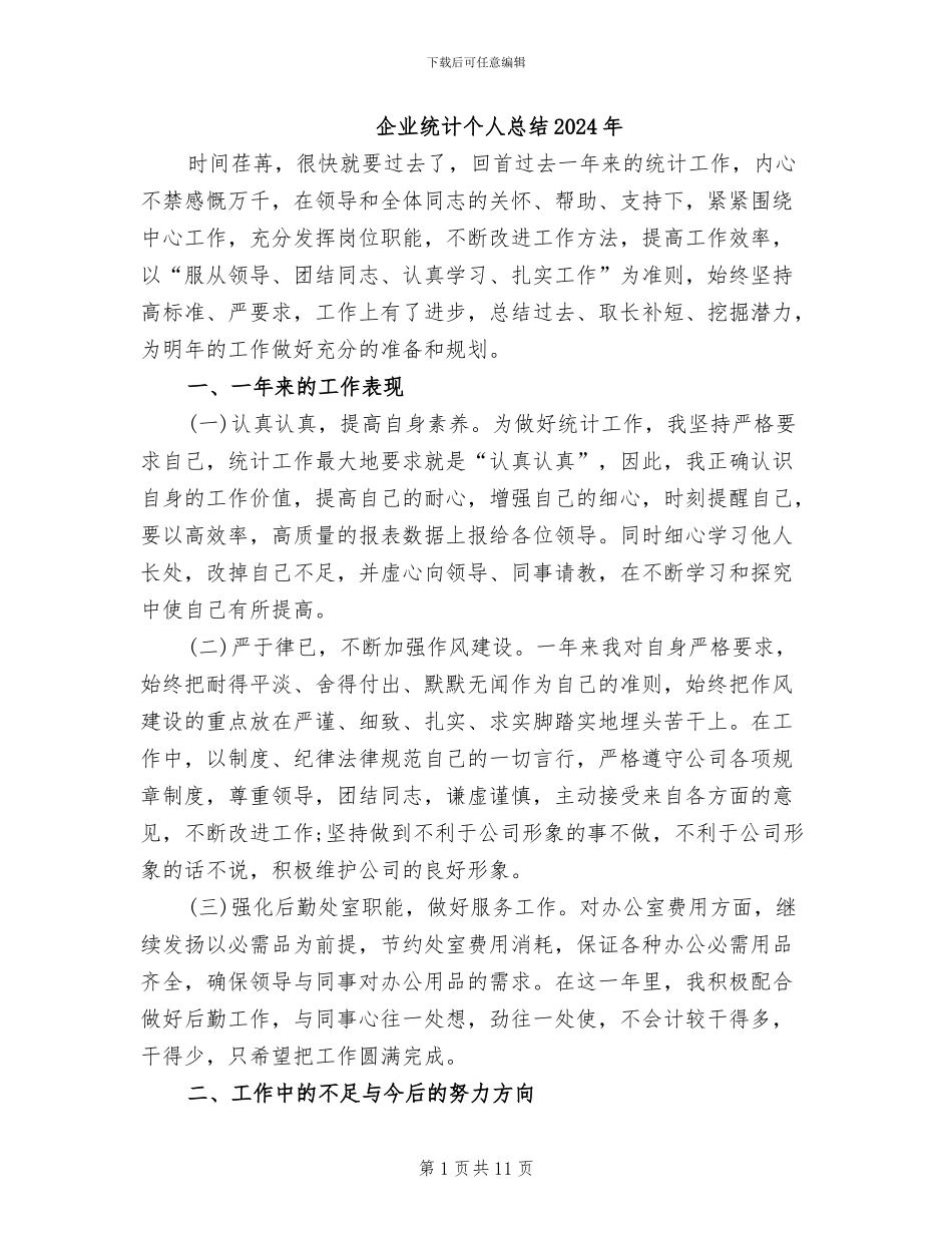 企业统计个人总结2024年_第1页