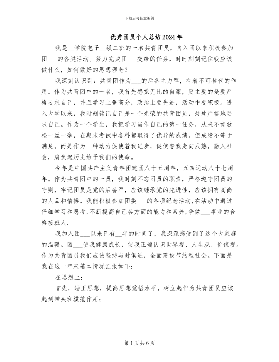 优秀团员个人总结2024年_第1页