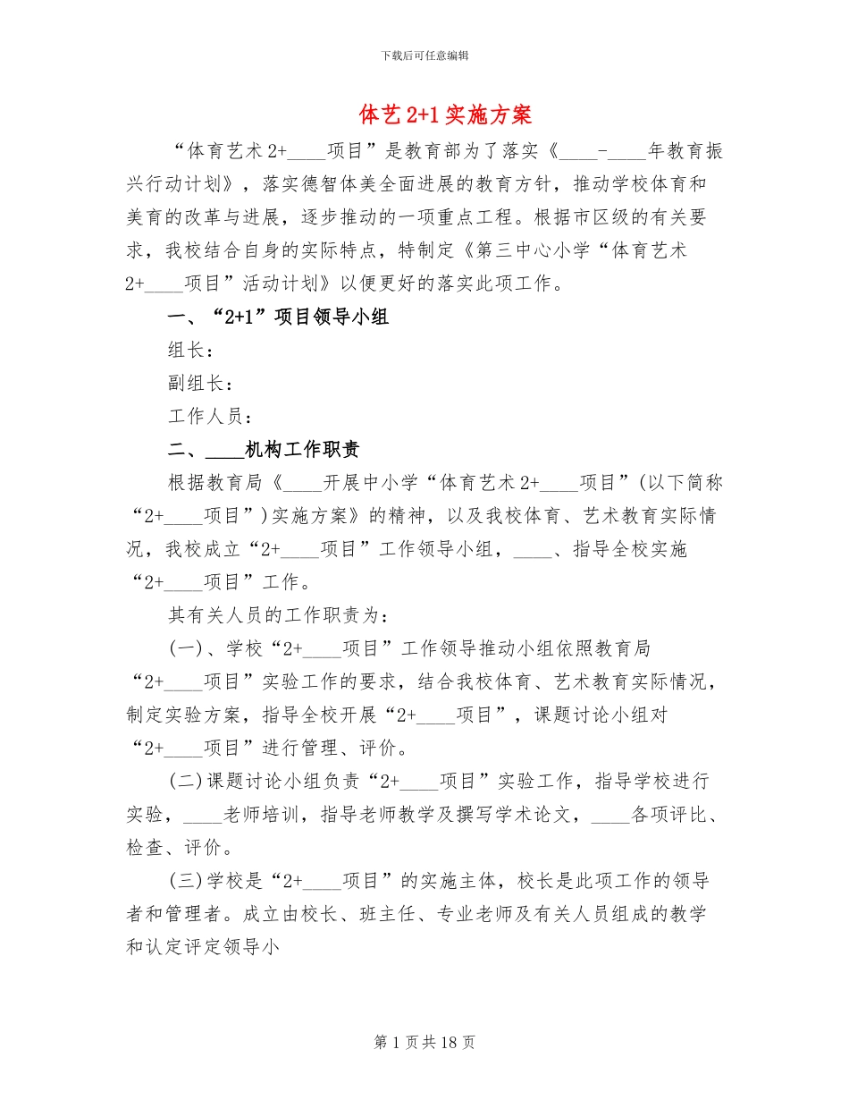 体艺2+1实施方案_第1页