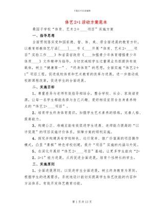 体艺2+1活动方案范本