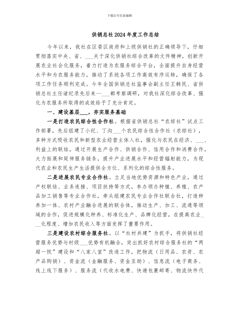供销总社2024年度工作总结_第1页