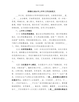 供销社2024年上半年工作总结范文