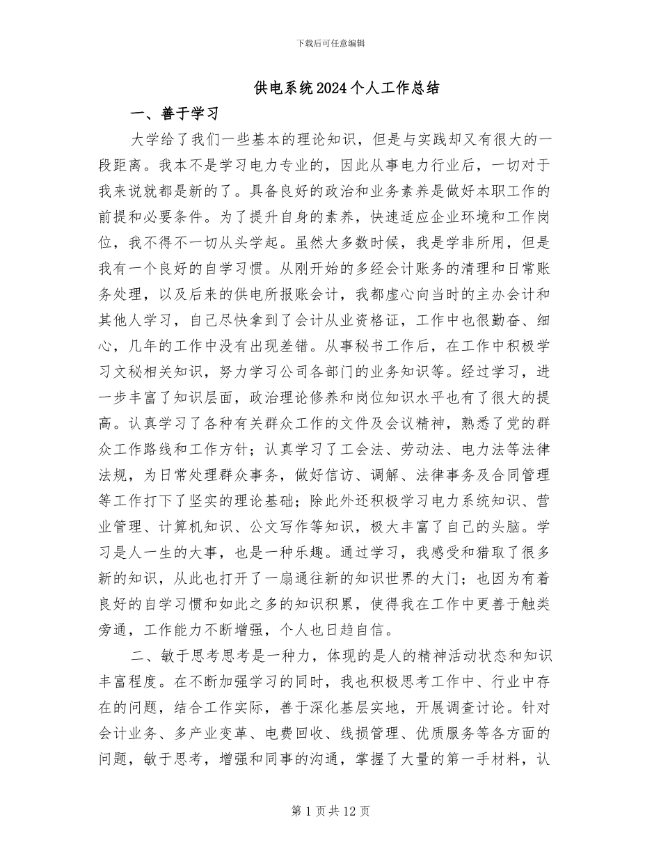 供电系统2024个人工作总结_第1页