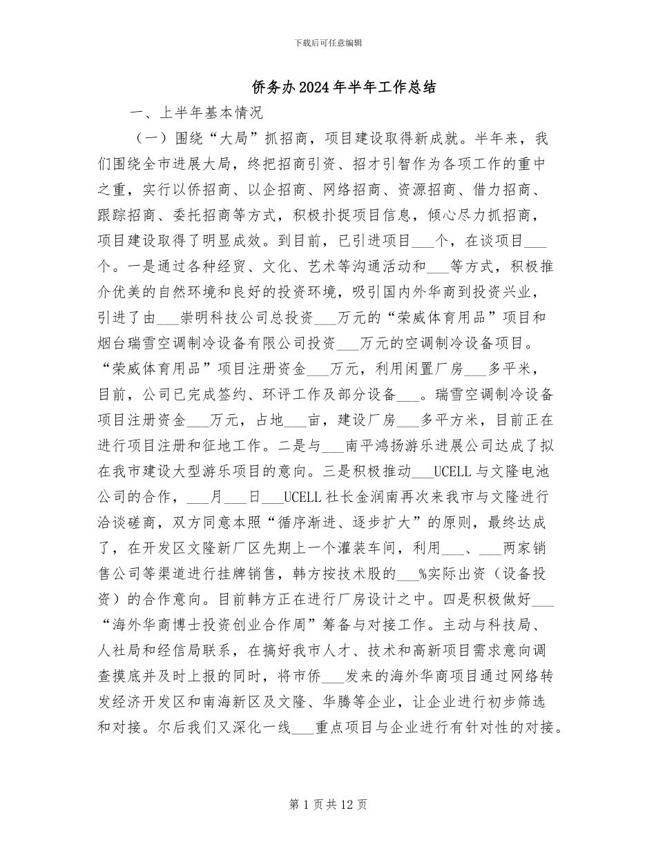 侨务办2024年半年工作总结_第1页