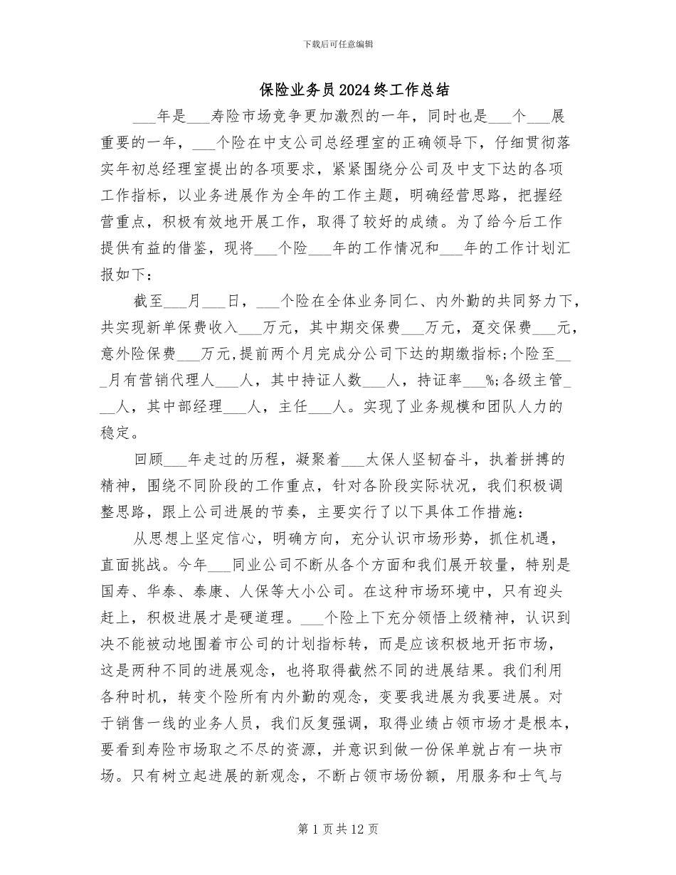 保险业务员2024终工作总结_第1页