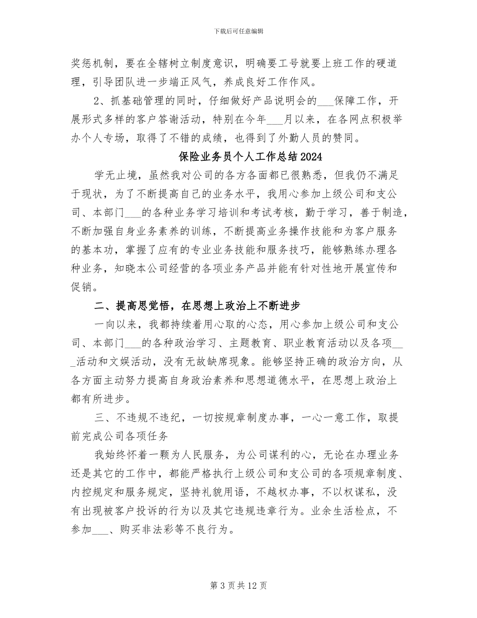 保险业务员2024终工作总结_第3页