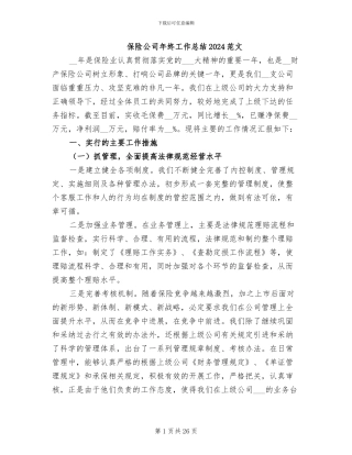 保险公司年终工作总结2024范文