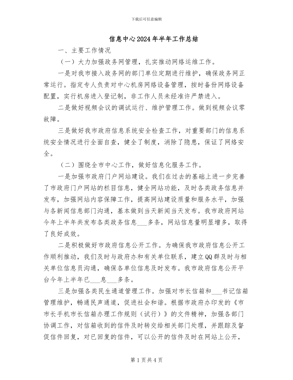 信息中心2024年半年工作总结_第1页