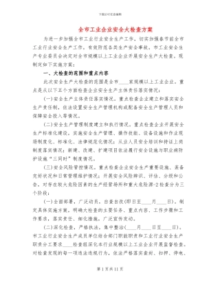 全市工业企业安全大检查方案