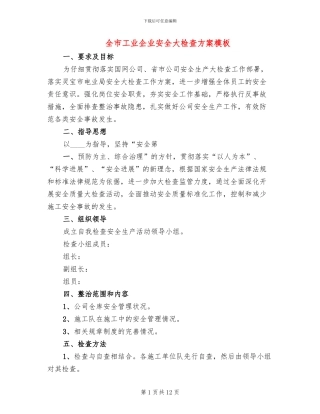 全市工业企业安全大检查方案模板