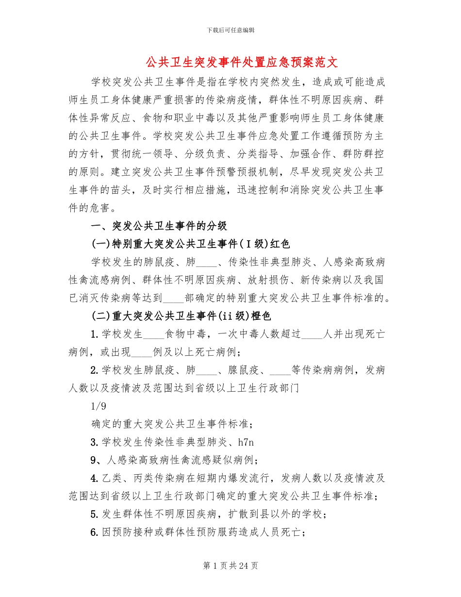 公共卫生突发事件处置应急预案范文_第1页