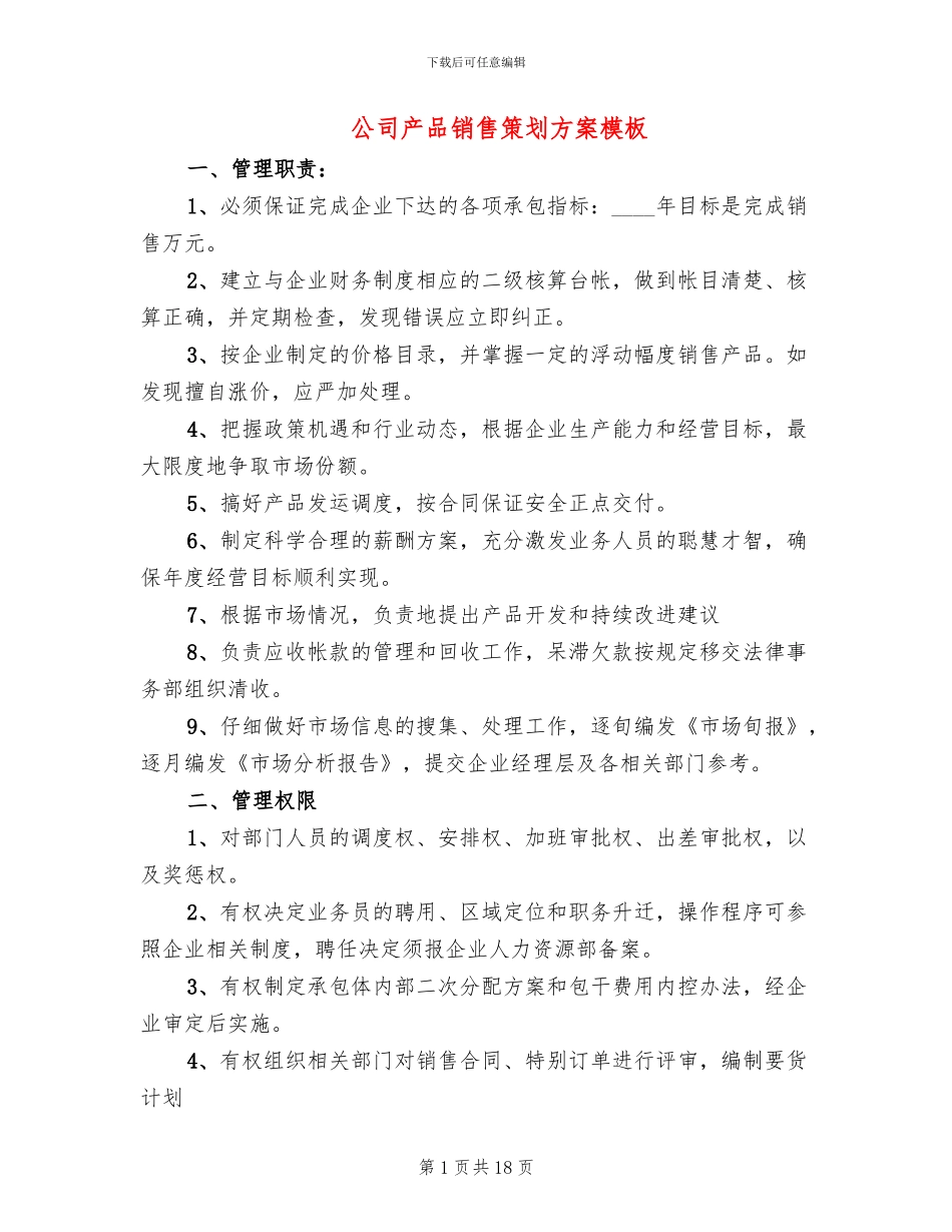 公司产品销售策划方案模板_第1页