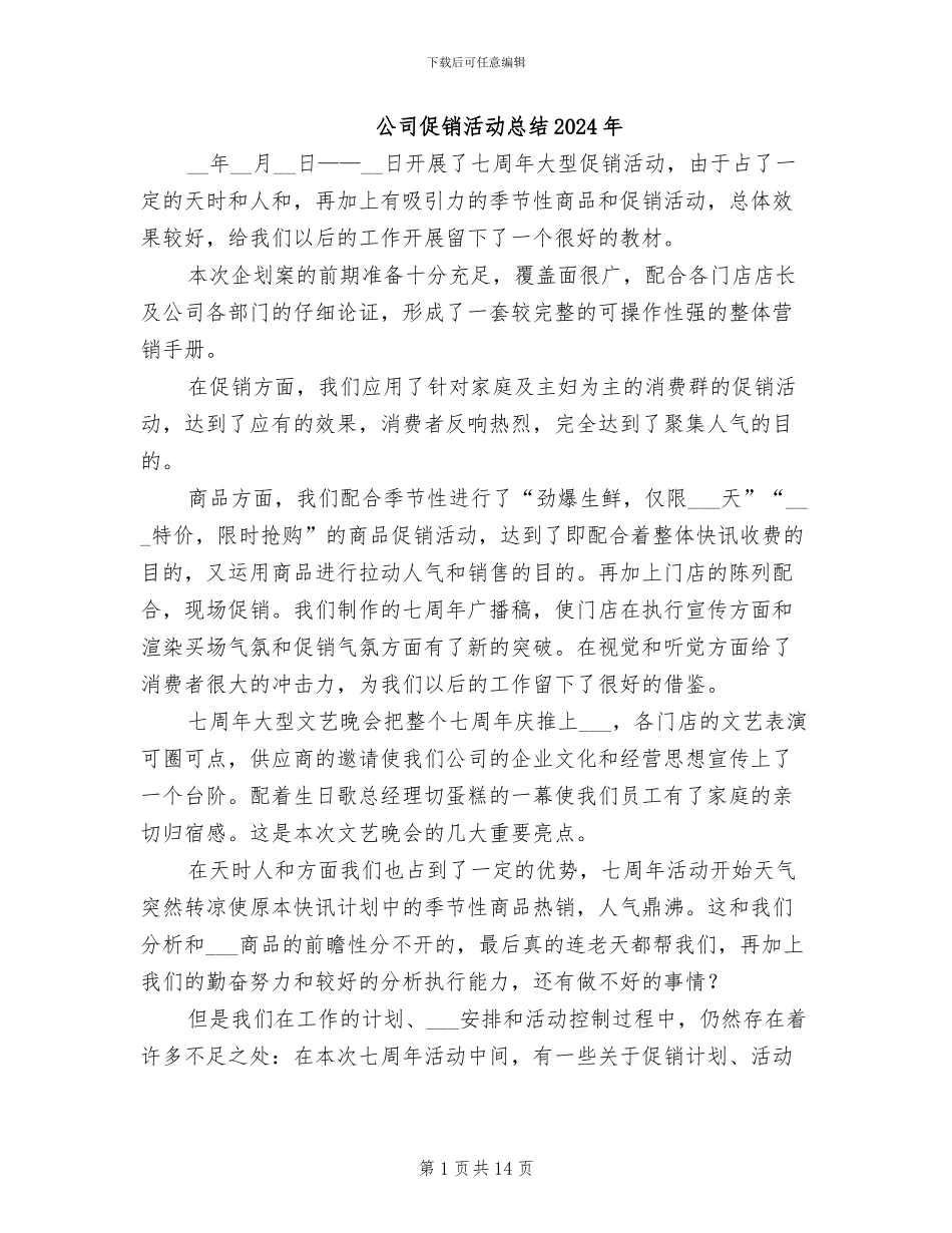 公司促销活动总结2024年_第1页