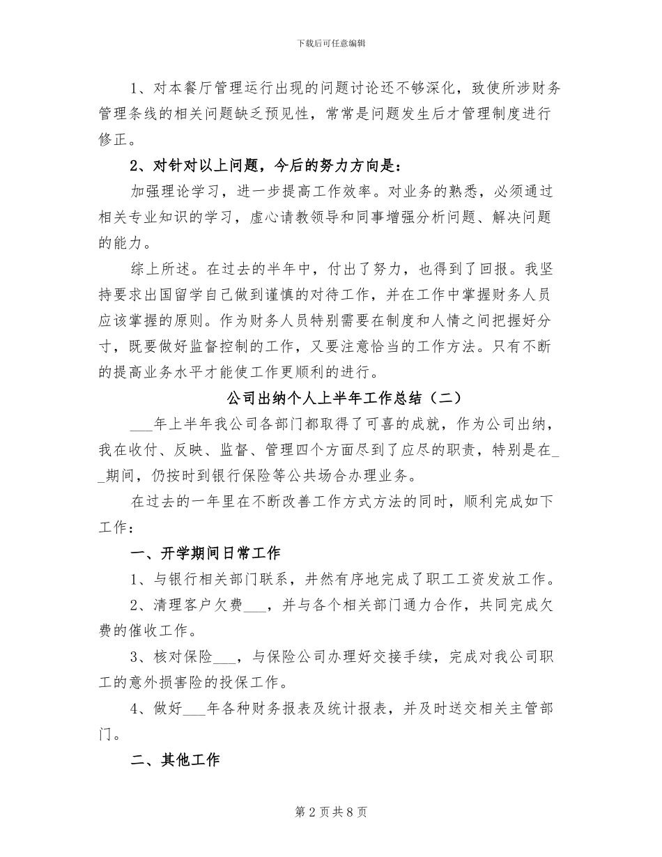 公司出纳个人上半年工作总结2024年_第2页