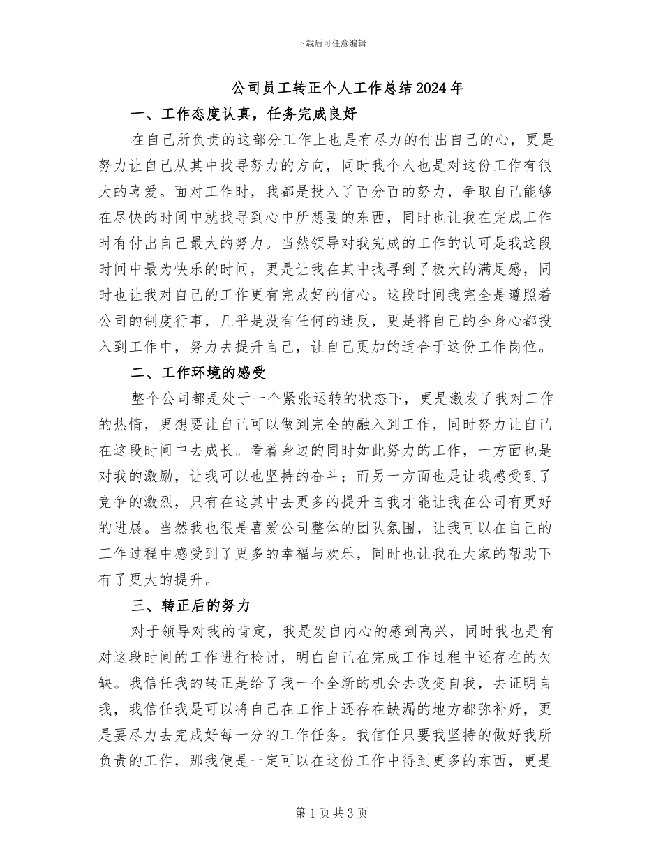 公司员工转正个人工作总结2024年_第1页