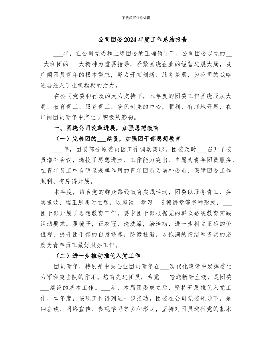 公司团委2024年度工作总结报告_第1页
