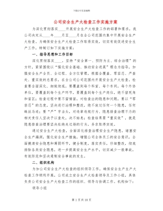 公司安全生产大检查工作实施方案