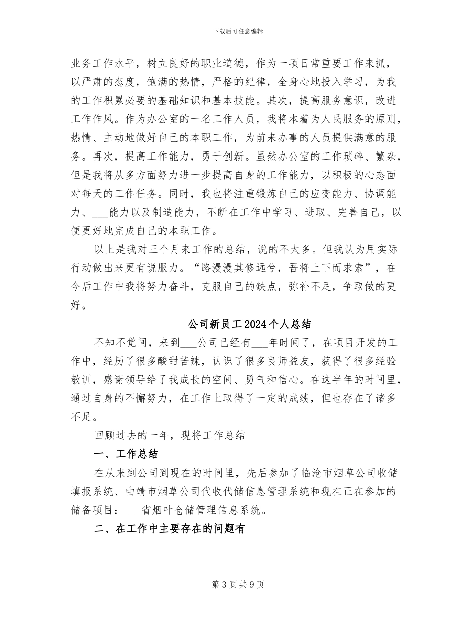 公司文职人员2024试用期工作总结_第3页