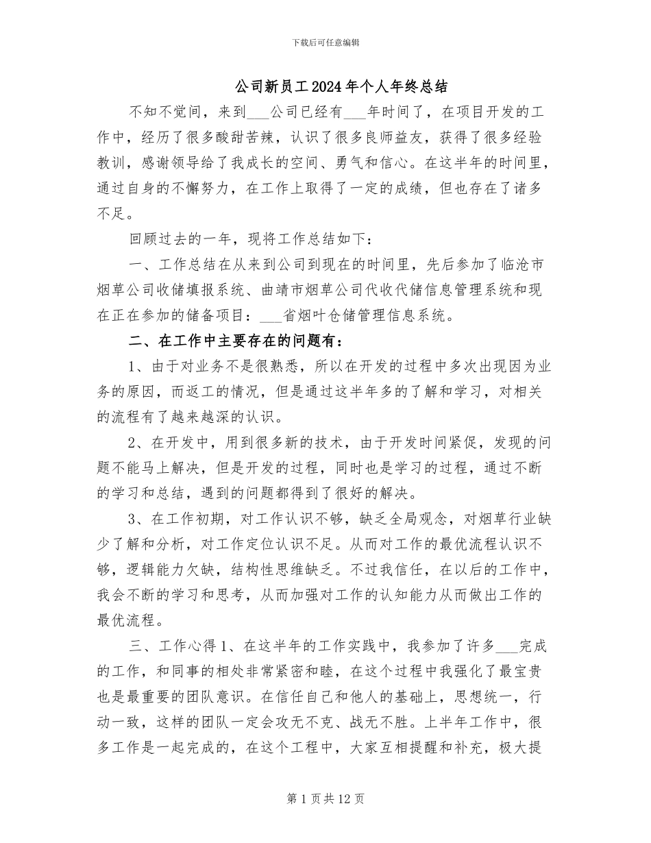 公司新员工2024年个人年终总结_第1页