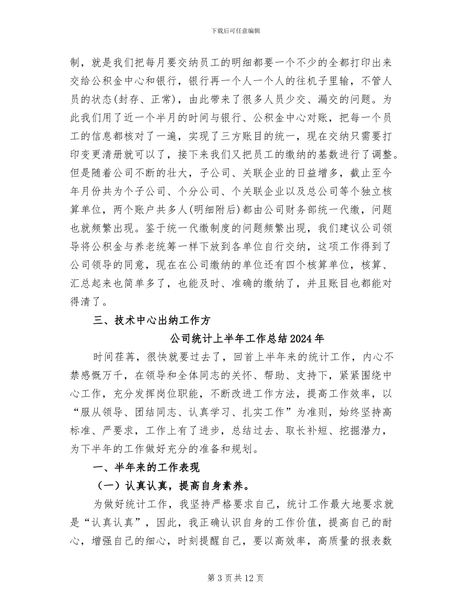 公司统计、出纳2024年个人工作总结_第3页