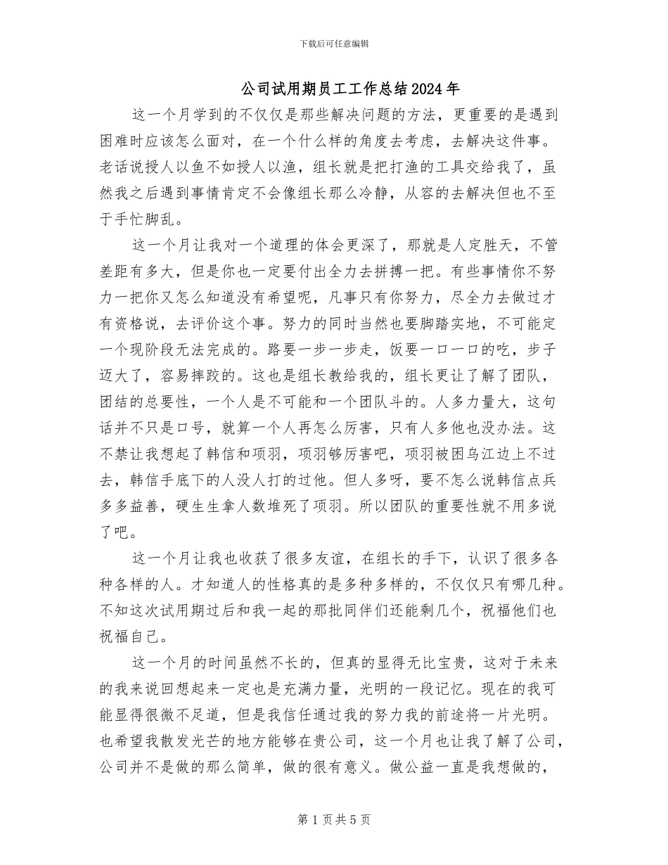 公司试用期员工工作总结2024年_第1页