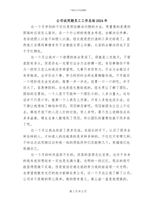 公司试用期员工工作总结2024年