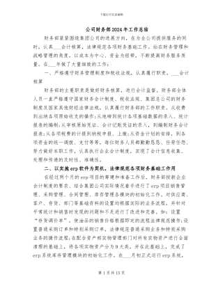 公司财务部2024年工作总结