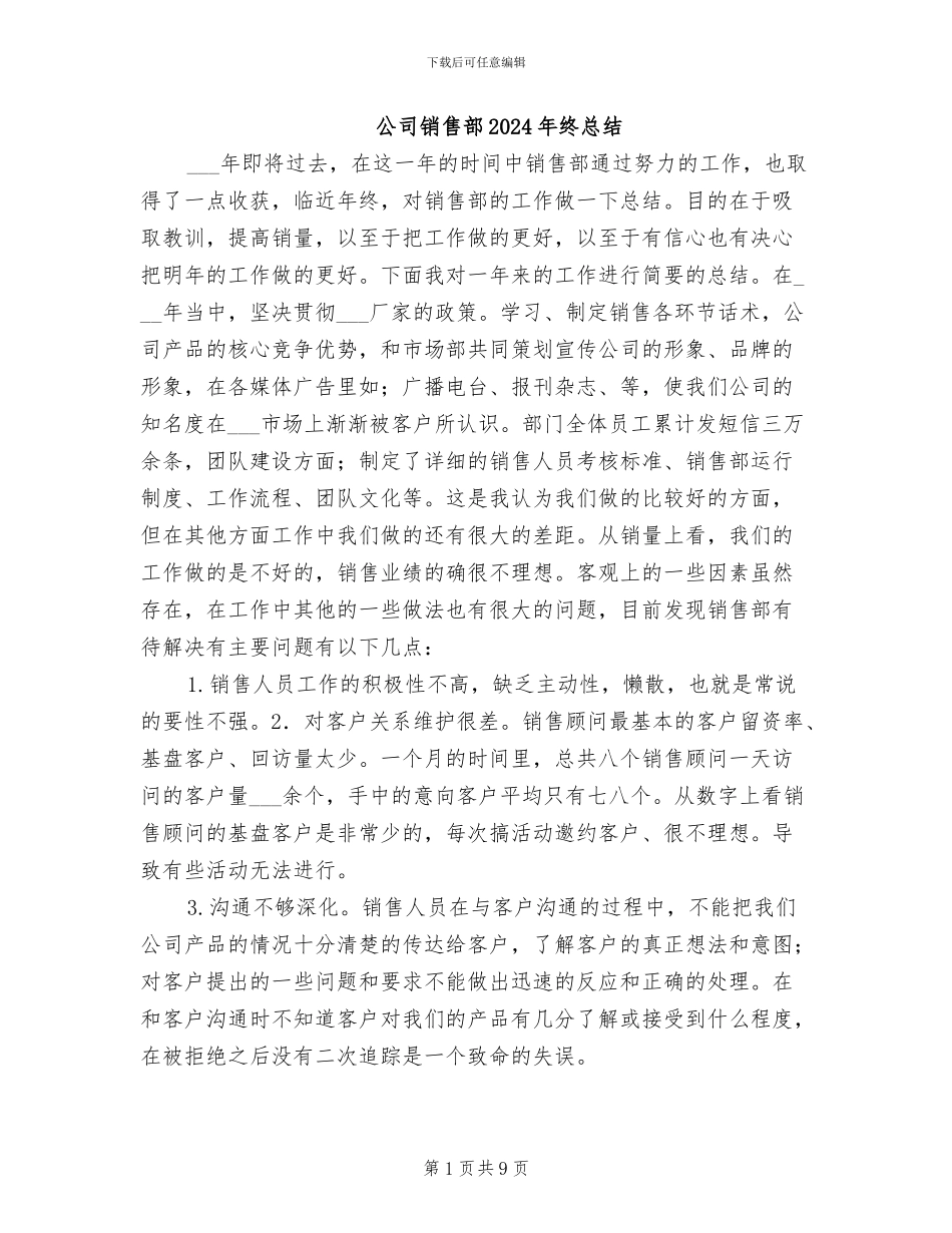 公司销售部2024年终总结_第1页