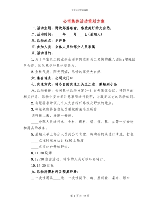 公司集体活动策划方案(14篇)