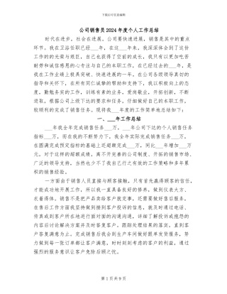 公司销售员2024年度个人工作总结