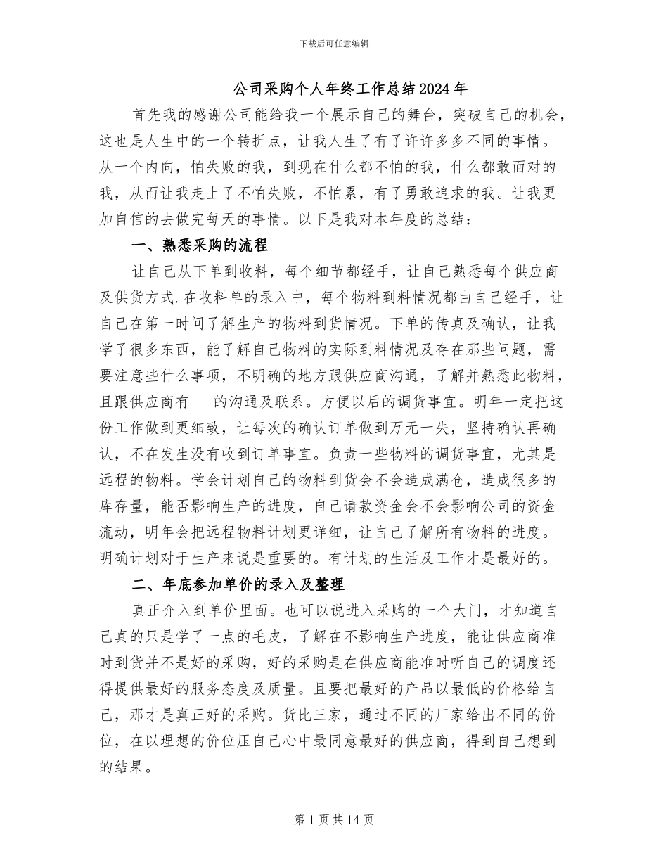 公司采购个人年终工作总结2024年_第1页