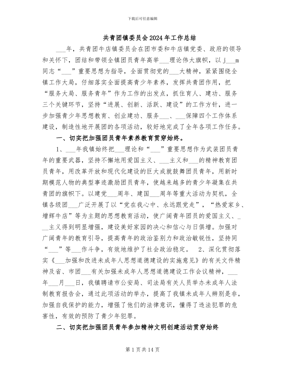 共青团镇委员会2024年工作总结_第1页