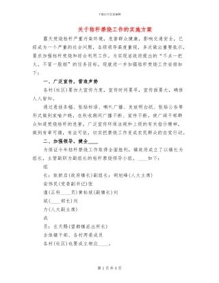 关于秸秆禁烧工作的实施方案