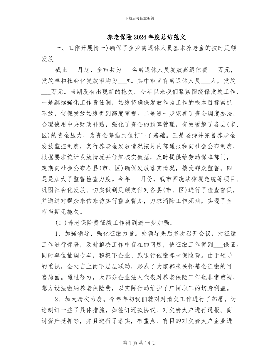 养老保险2024年度总结范文_第1页