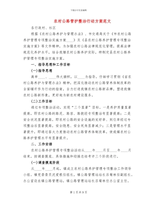 农村公路管护整治行动方案范文