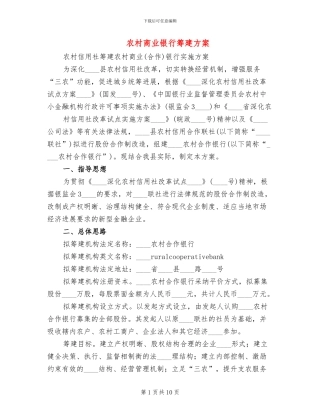农村商业银行筹建方案(2篇)