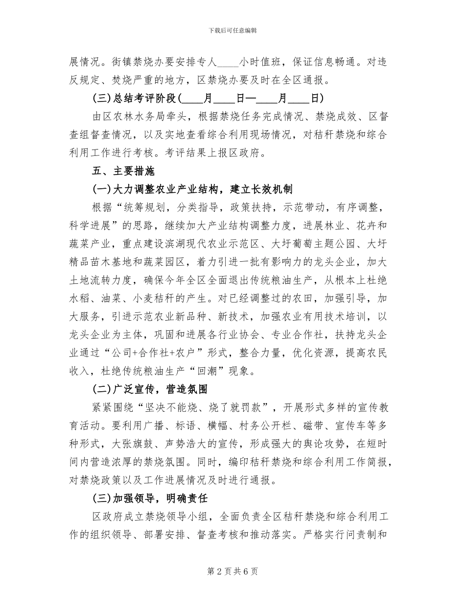 农村秸秆禁烧和利用企划方案范文_第2页