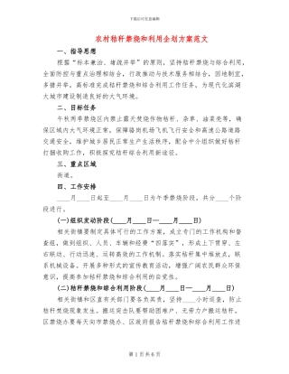 农村秸秆禁烧和利用企划方案范文