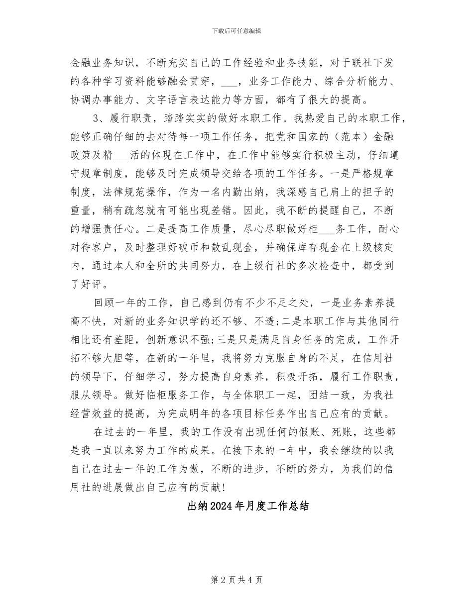 出纳2024年月个人工作总结_第2页
