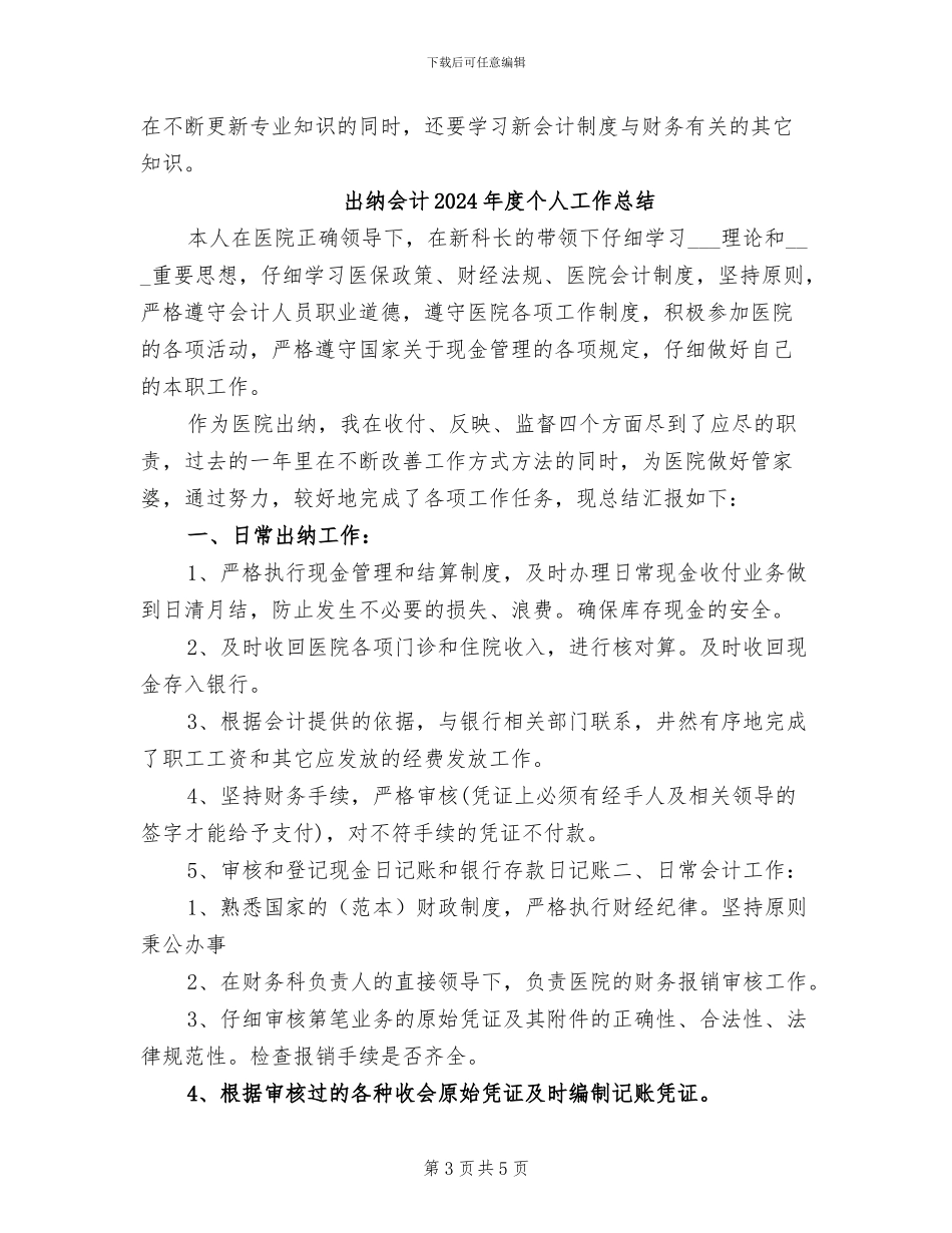 出纳会计2024年个人工作总结_第3页
