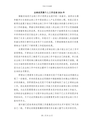 出纳试用期个人工作总结2024年