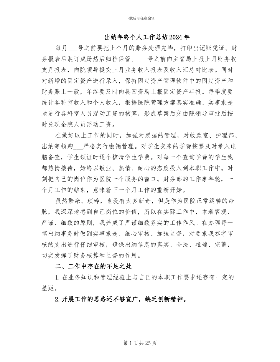 出纳年终个人工作总结2024年_第1页