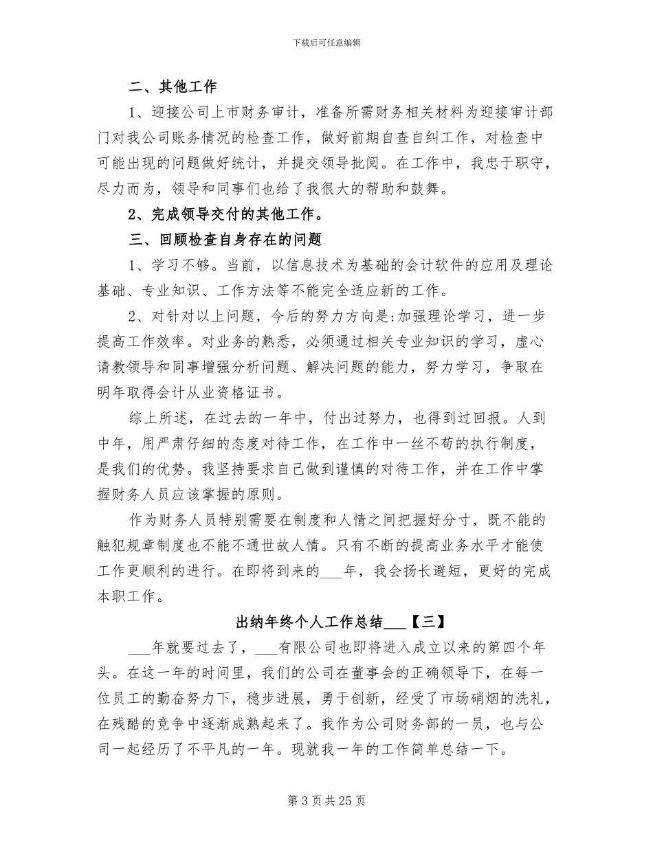 出纳年终个人工作总结2024年_第3页