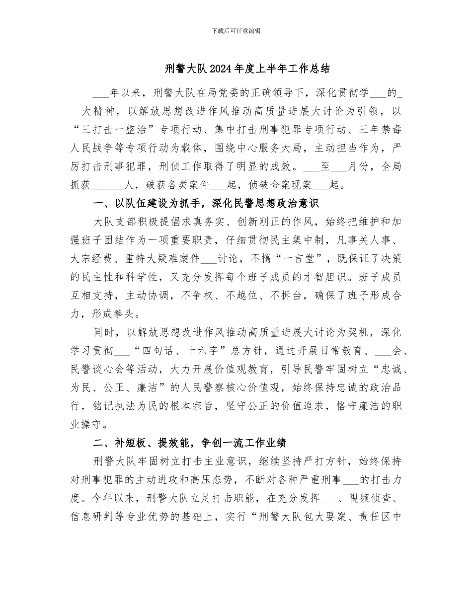 刑警大队2024年度上半年工作总结_第1页