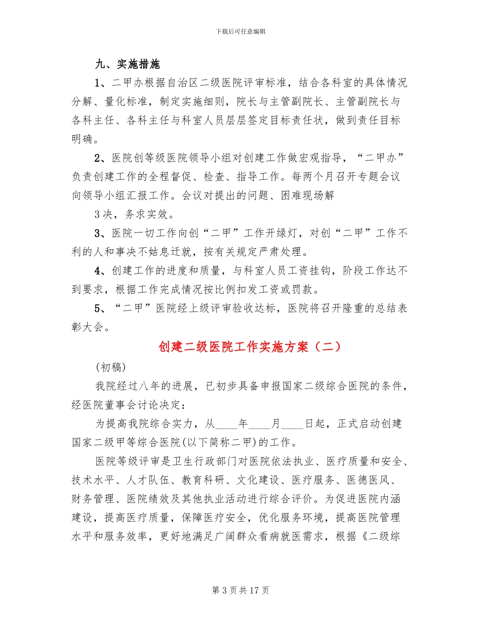 创建二级医院工作实施方案(3篇)_第3页