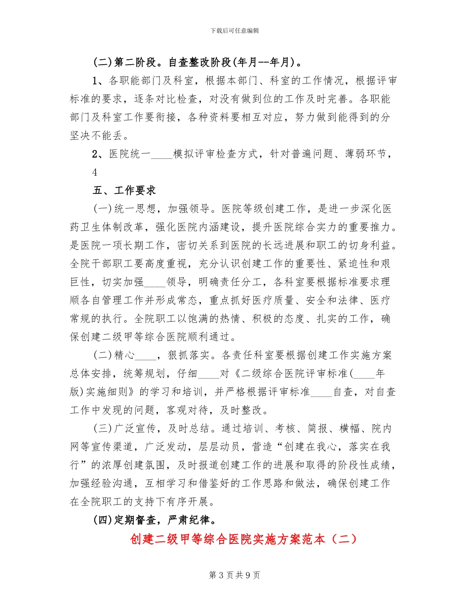 创建二级甲等综合医院实施方案范本(2篇)_第3页