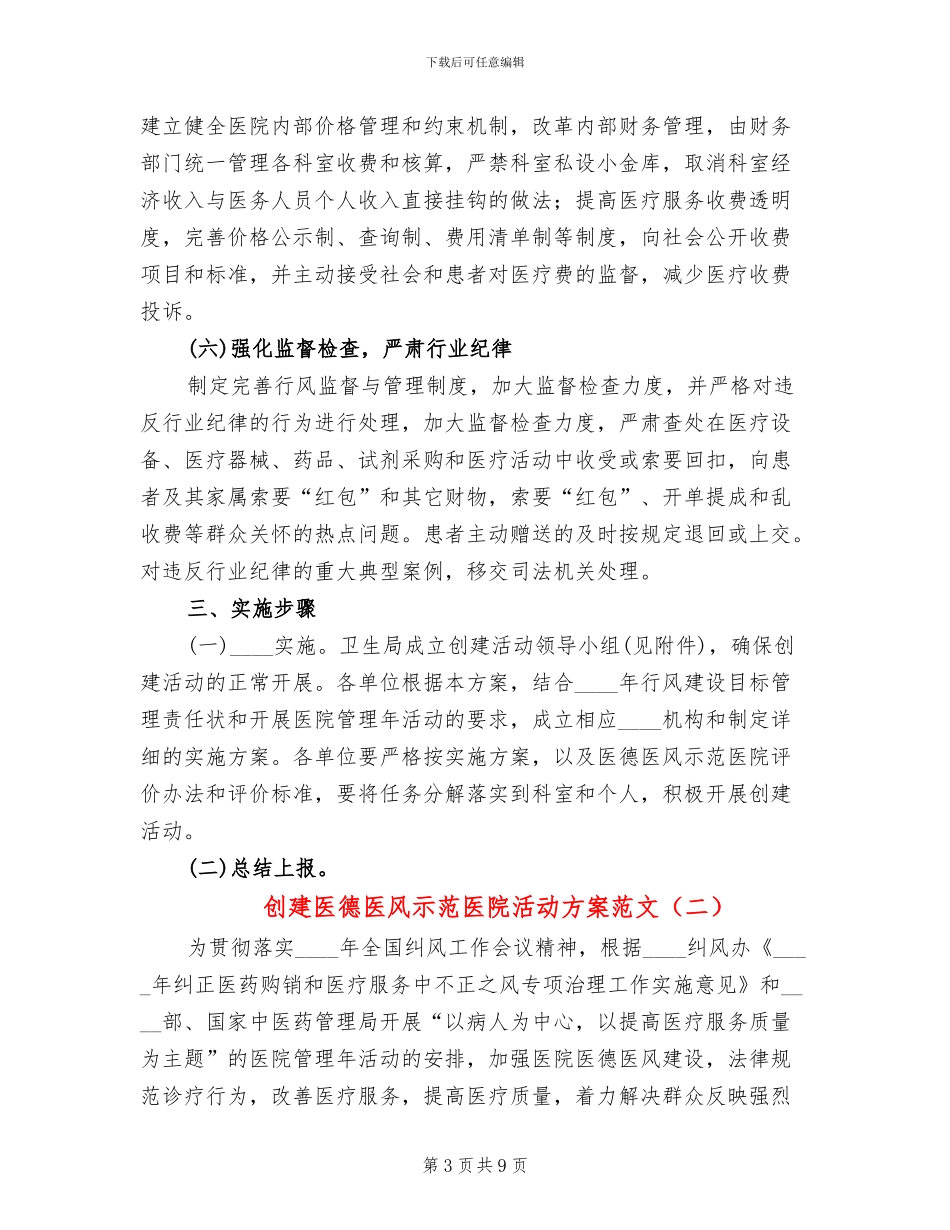 创建医德医风示范医院活动方案范文_第3页