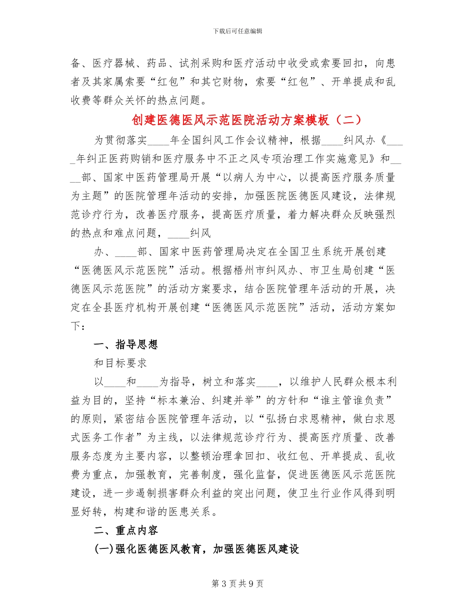 创建医德医风示范医院活动方案模板(3篇)_第3页