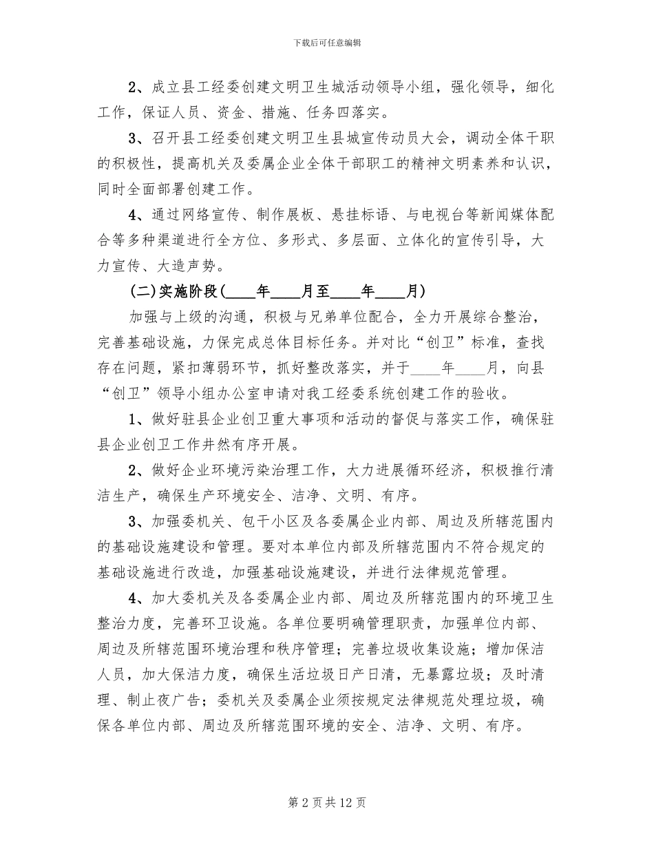 创建文明卫生城活动方案范文_第2页